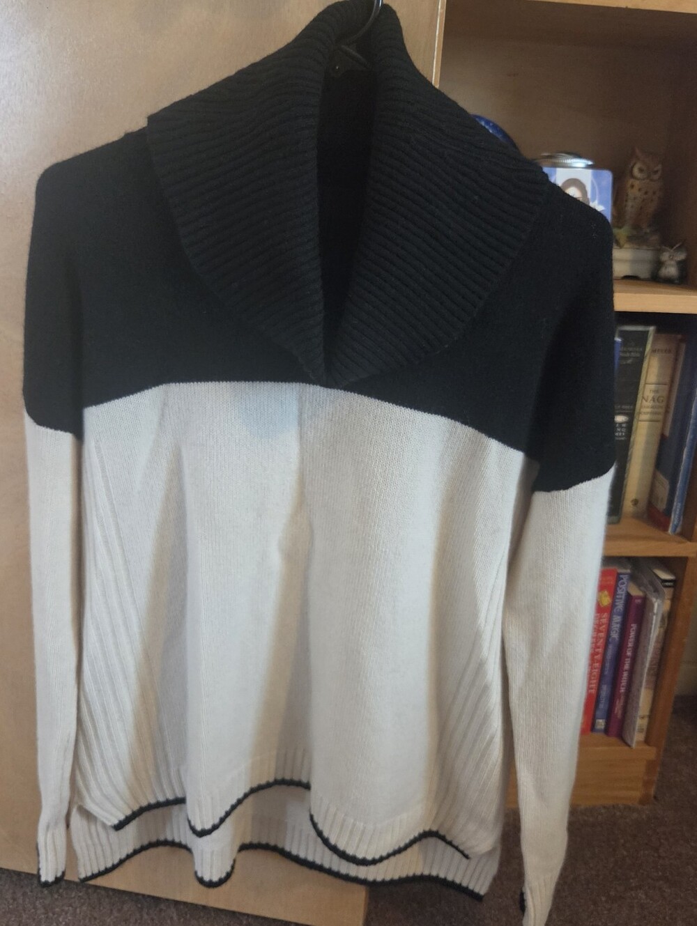 Women's Philosophy Cashmere Turtle Neck Sweater, Small, Cream And Black